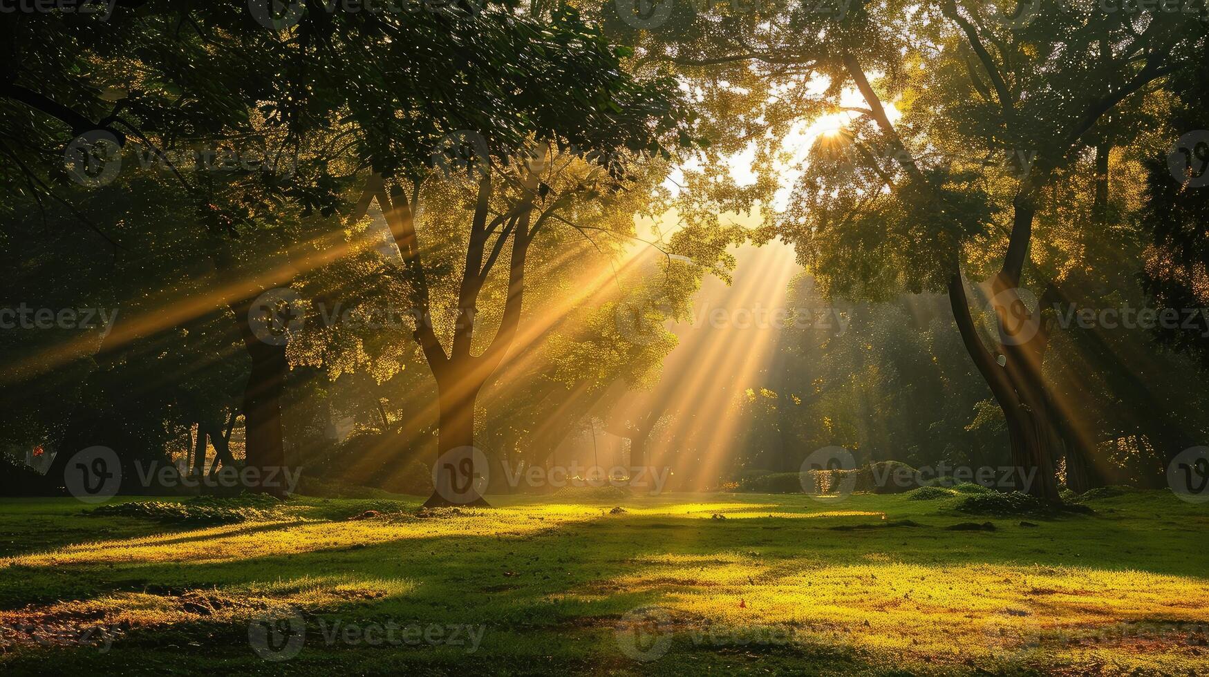 AI generated Sunrise beam in the beautiful park photo