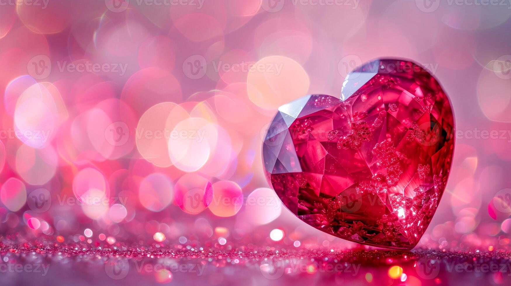 AI generated Beautiful luxury red heart made of ruby gemstone on a pink background. AI generated. photo