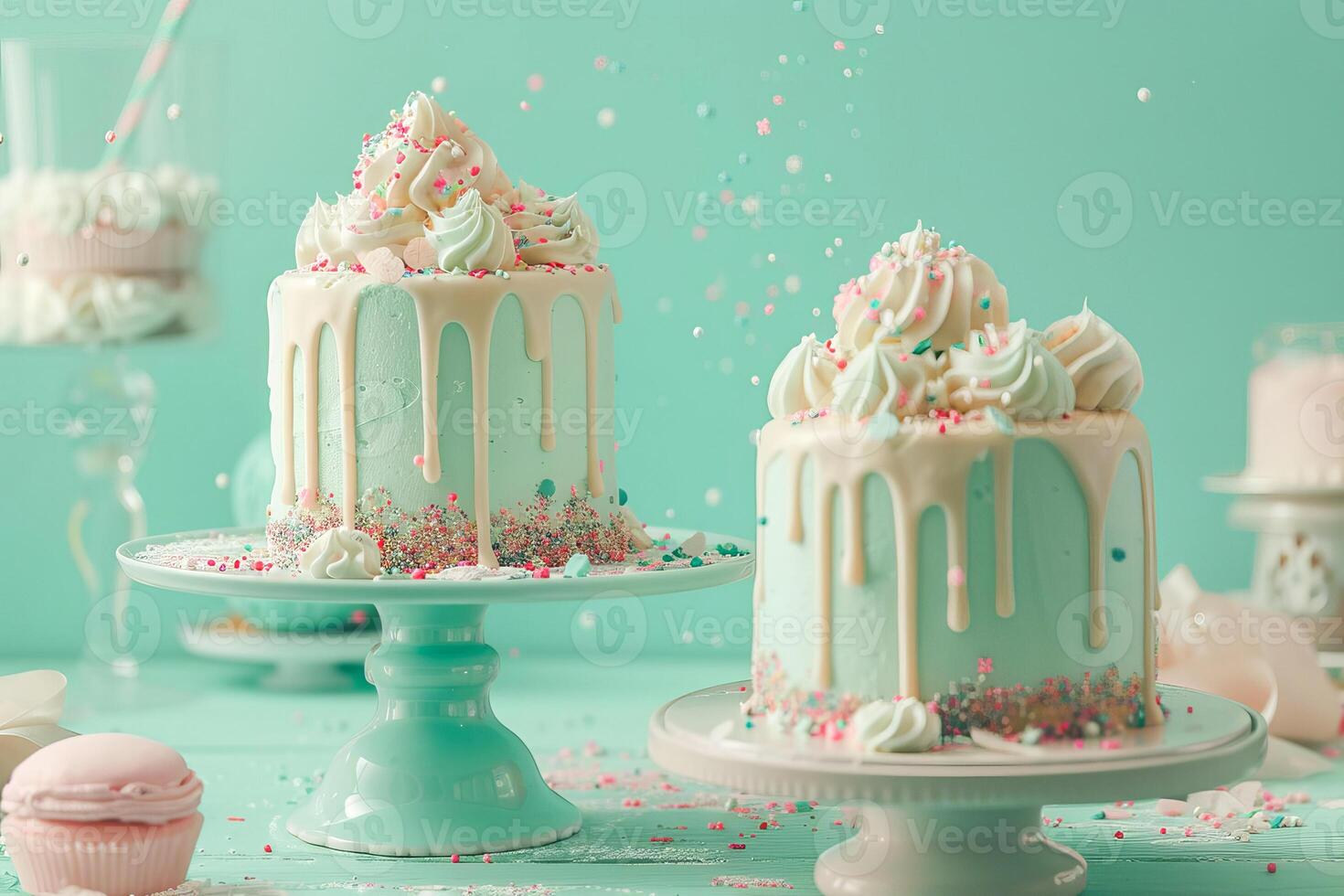 AI generated Beautiful cake with cake sprinkles in blue and pink colors. AI generated photo