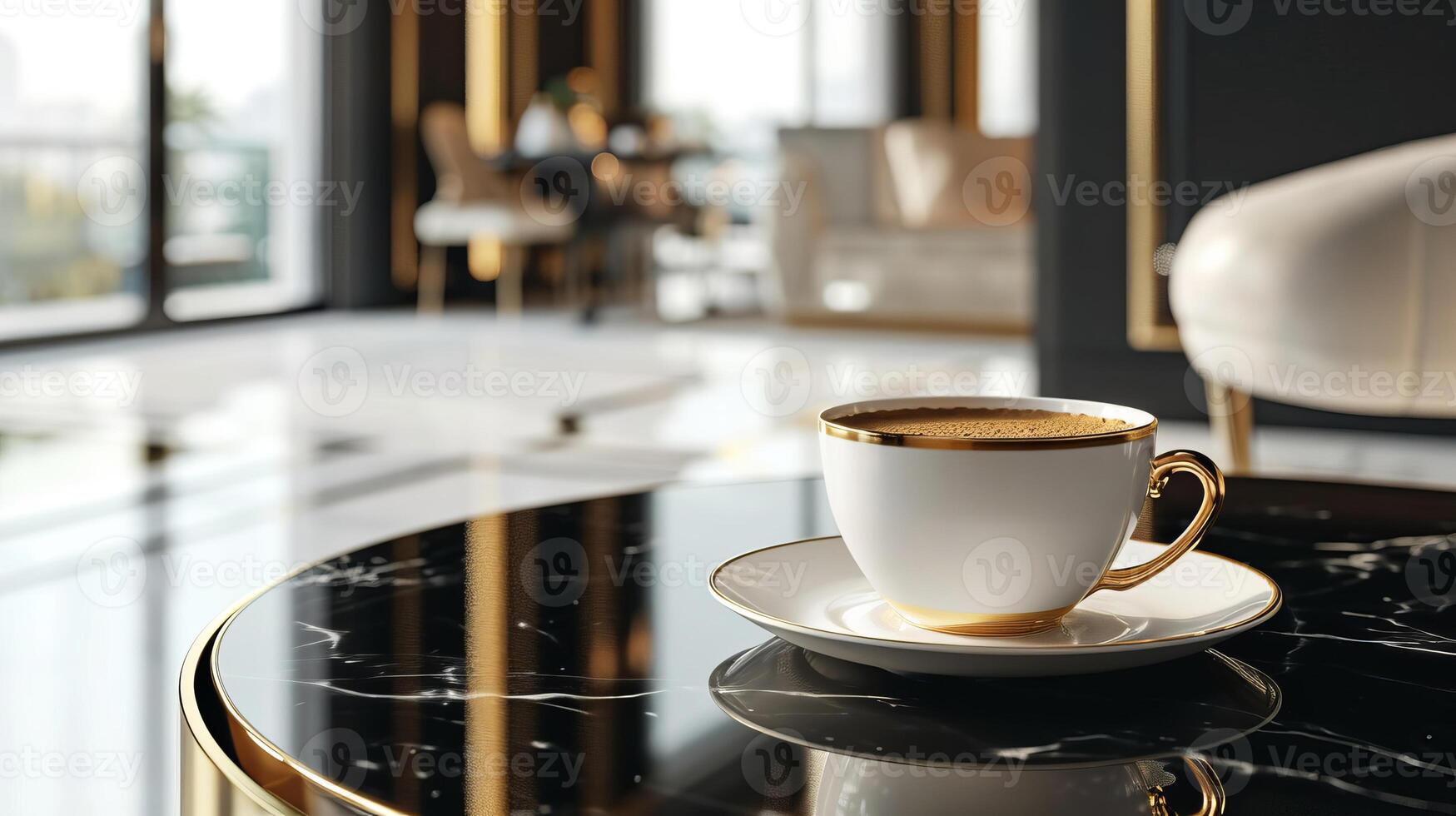 AI generated A cup of coffee in an elegant, luxurious and contemporary setting. AI generated. photo