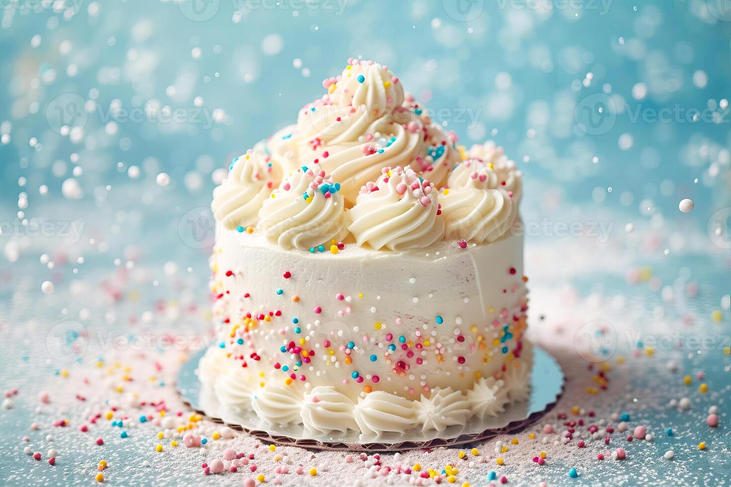 AI generated Beautiful cake with cake sprinkles in blue and pink colors. AI generated photo