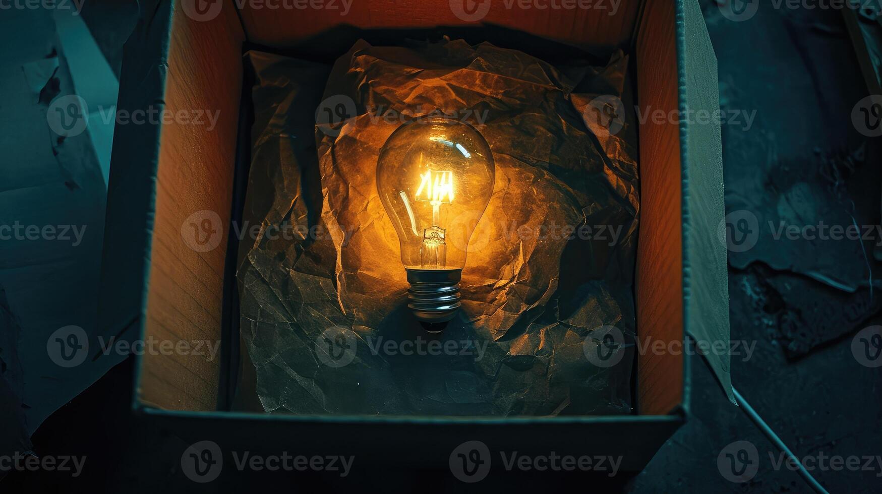 AI generated Burning lamp is placed in a box photo