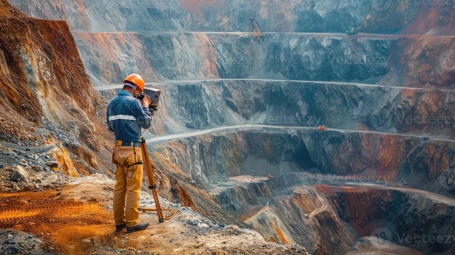 AI generated copper mine worker open pit Mine Surveying photo