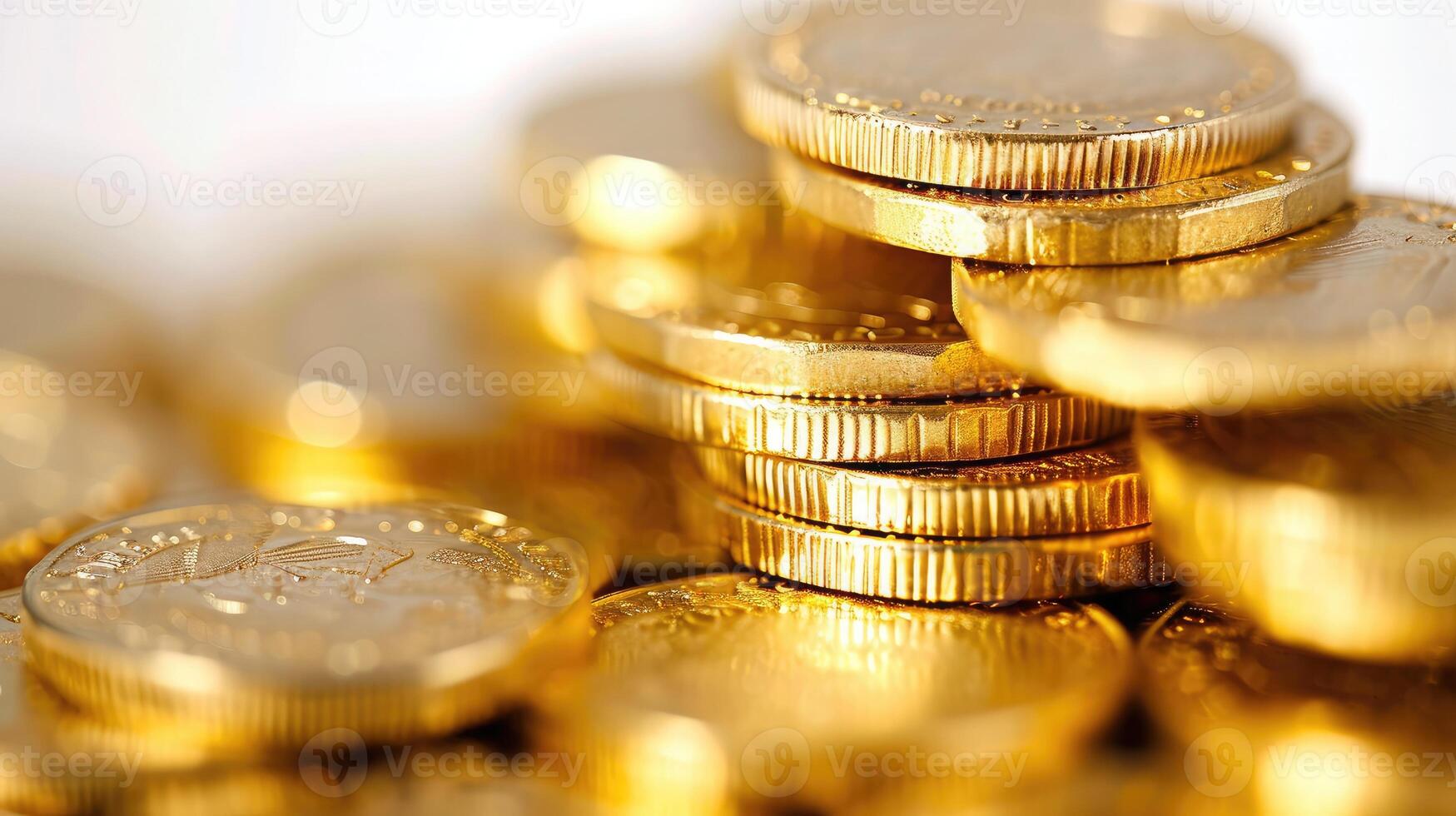 AI generated lot of stacking gold coins in treasure stack and gold on white background photo