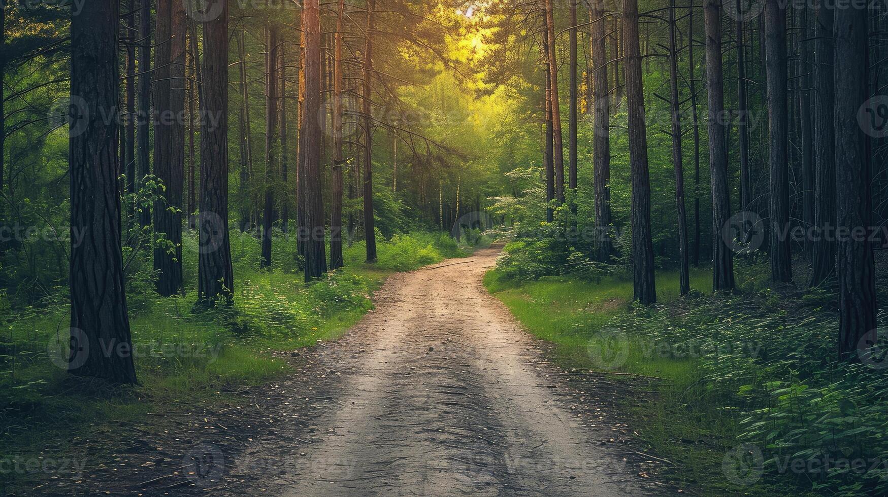 AI generated Dirt road amidst trees in forest photo