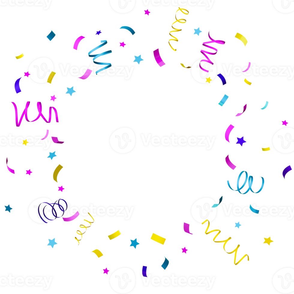 cirkel van veelkleurig confetti Aan transparant achtergrond, ideaal voor feestelijk ontwerpen, viering thema's, dynamisch achtergronden in divers creatief projecten. kleurrijk deeltjes, dichtbij omhoog. besnoeiing uit. 3d. png