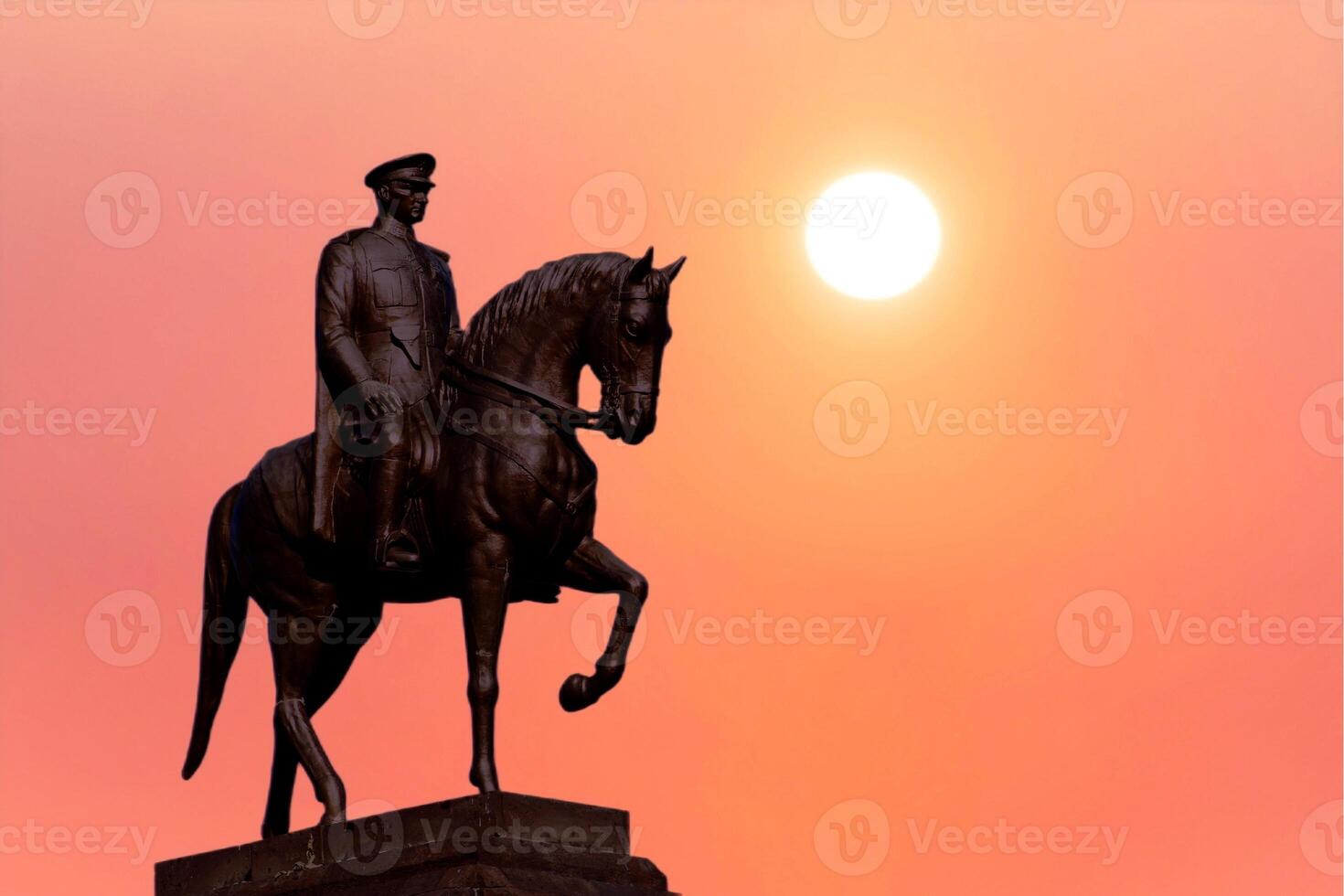 Ataturk statue on the horse with sunset. 10 November Ataturk commemoration day concept. photo