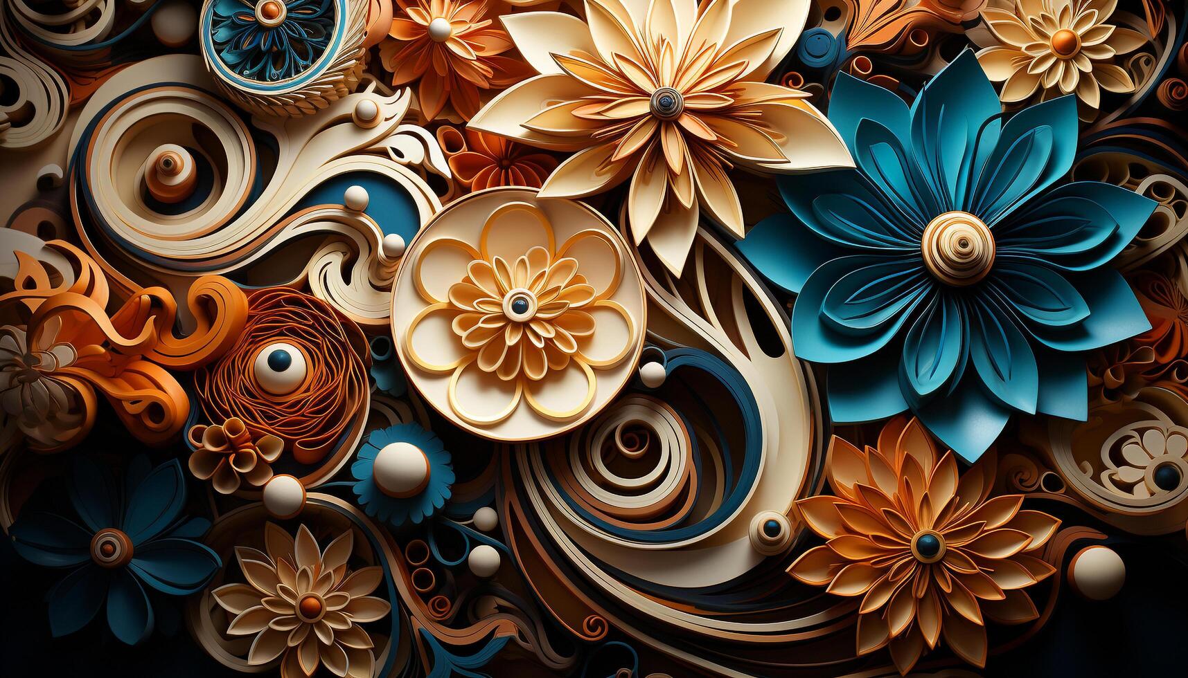 AI generated Abstract floral pattern on blue backdrop, elegant and modern generated by AI photo