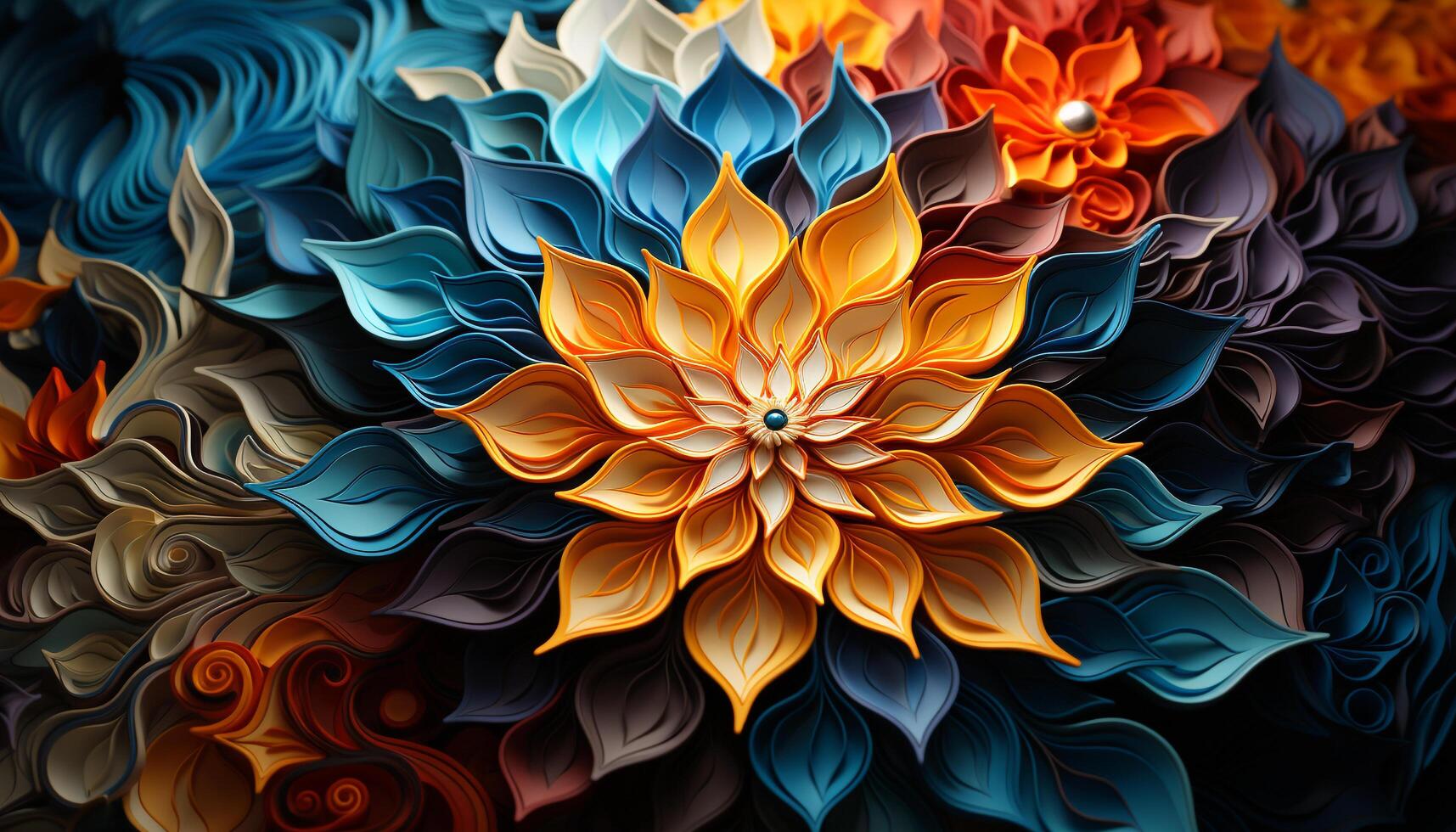 AI generated Abstract floral pattern in bright multi colored computer graphic generated by AI photo