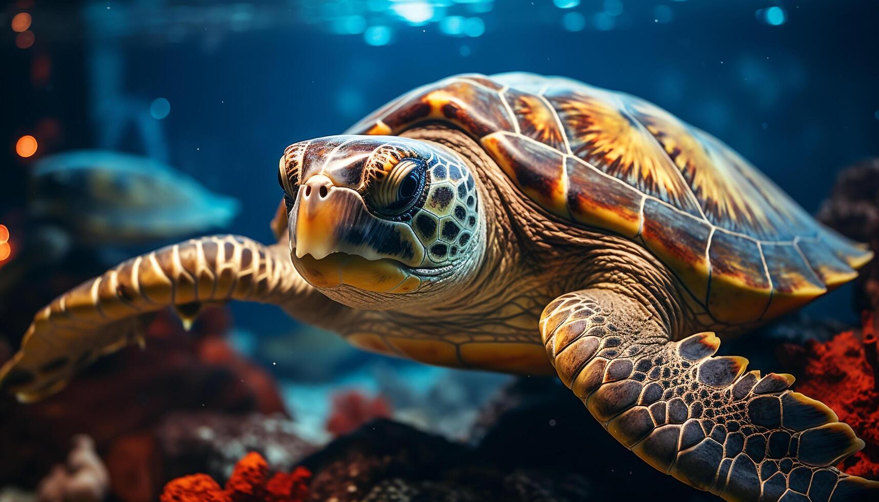 ai generado Tortuga nadando en el azul submarino mar generado por ai foto