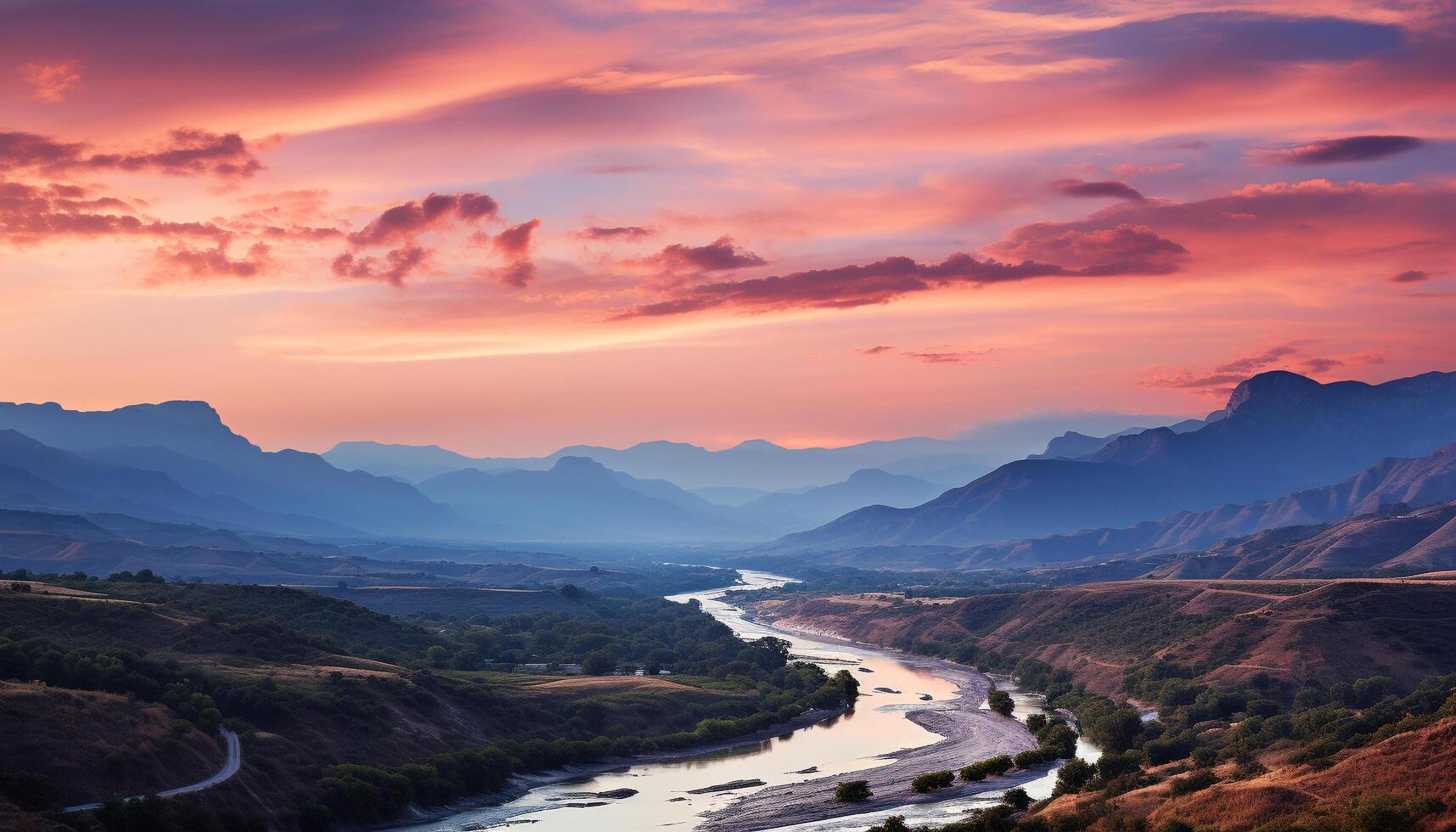 ai generado montaña pico a atardecer, naturaleza belleza en panorámico ver generado por ai foto