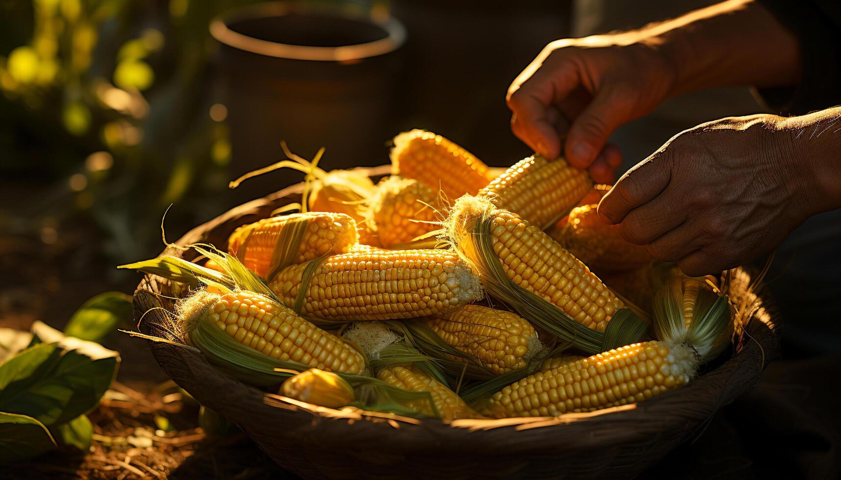 AI generated Fresh corn on the cob, a healthy summer meal generated by AI photo