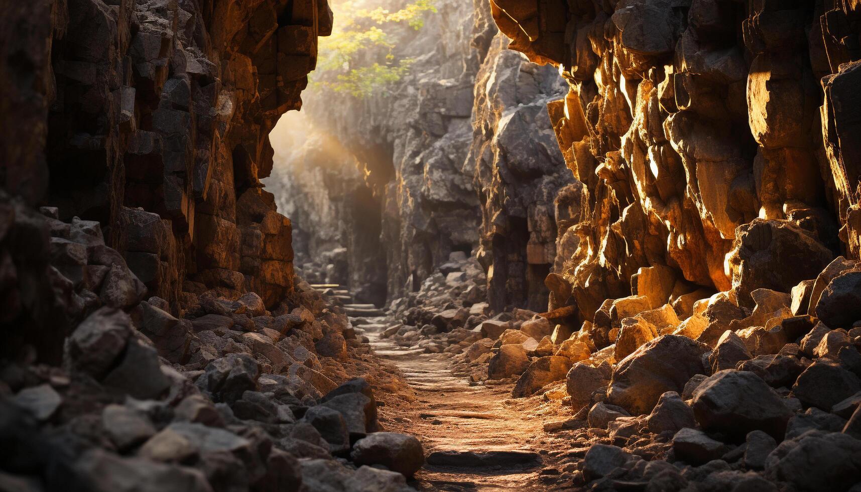 AI generated Ancient ruins on cliff, nature beauty in stone generated by AI photo