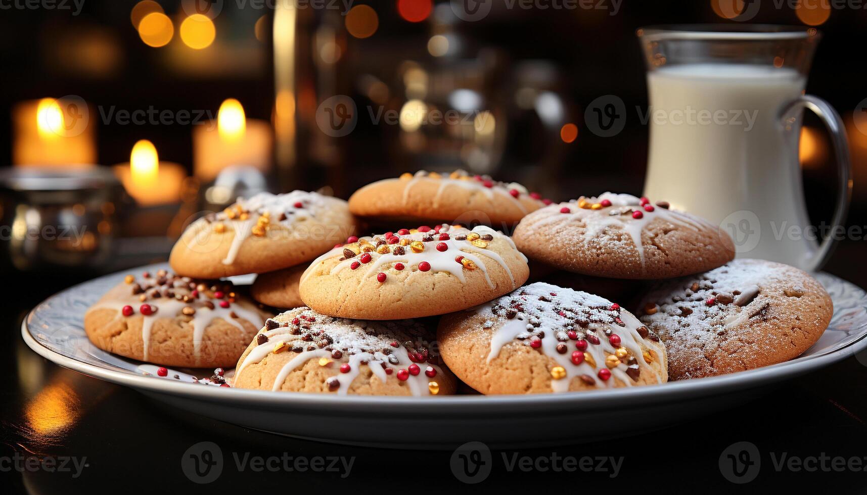 AI generated Freshly baked chocolate chip cookies on wooden table generated by AI photo