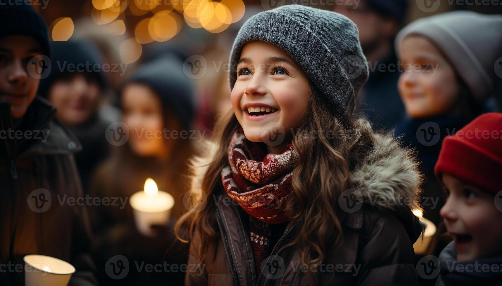 ai generado sonriente mujer en calentar ropa disfrutar invierno al aire libre generado por ai foto