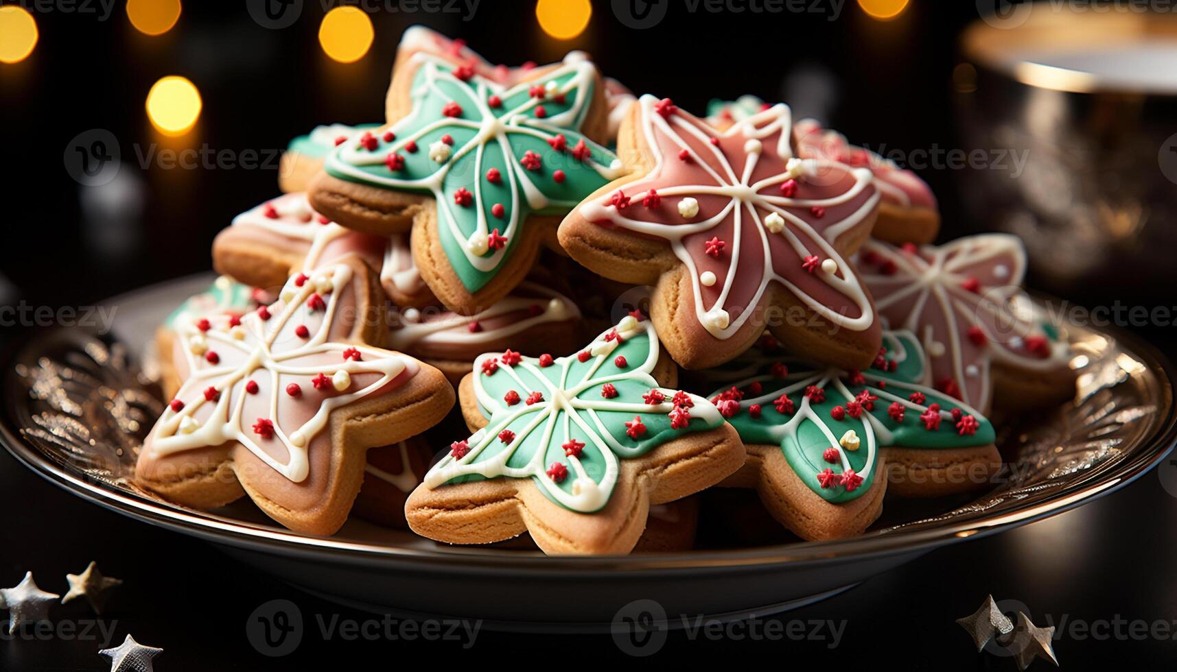 AI generated Homemade gingerbread cookies decorated with icing and candy generated by AI photo