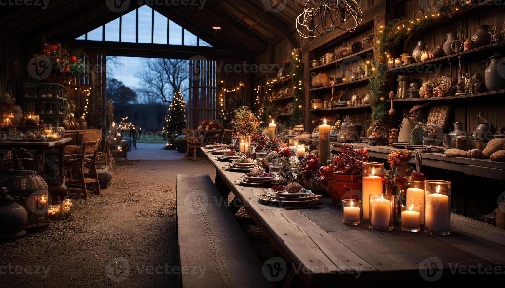 AI generated Christmas tree illuminated with candlelight brings warmth generated by AI photo