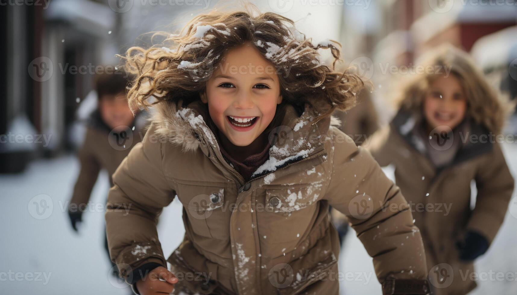 AI generated Smiling winter outdoors, happiness in cheerful Caucasian ethnicity generated by AI photo