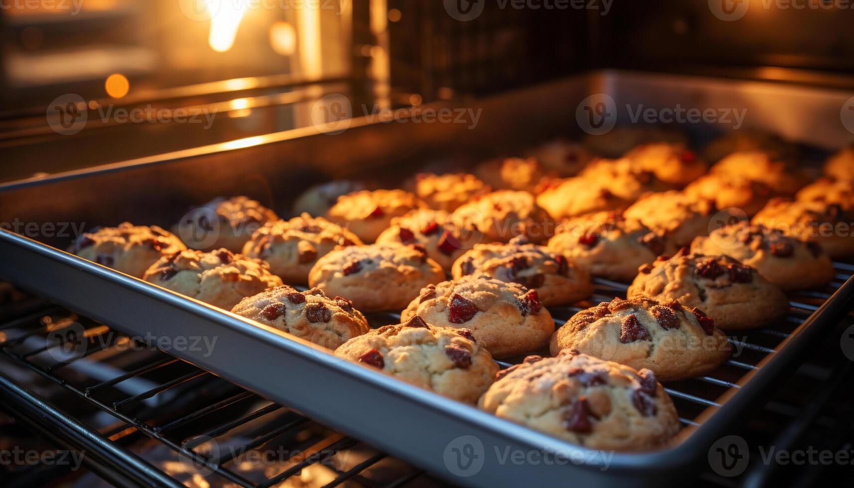 AI generated Freshly baked homemade cookies on a cooling rack generated by AI photo
