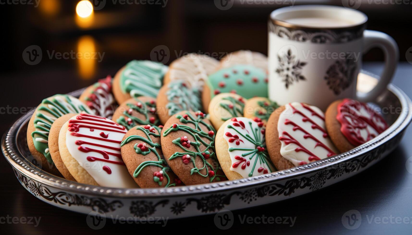 AI generated Homemade cookie on wood plate, sweet indulgence generated by AI photo