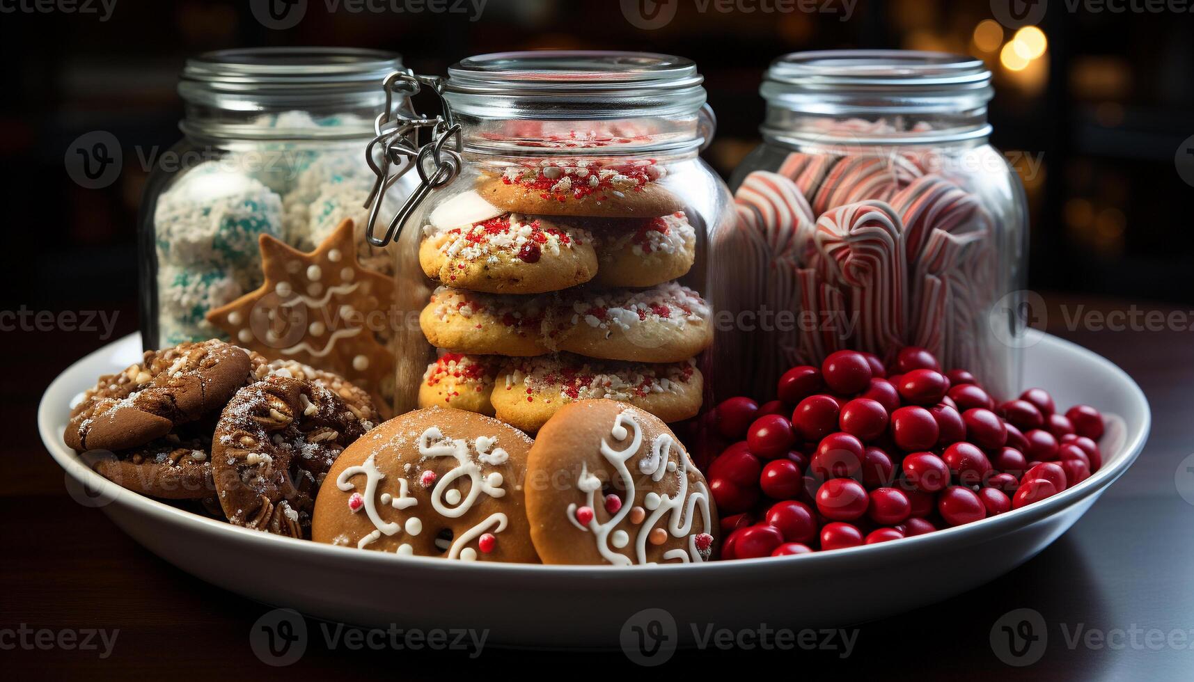AI generated Homemade chocolate chip cookie on rustic wooden table generated by AI photo