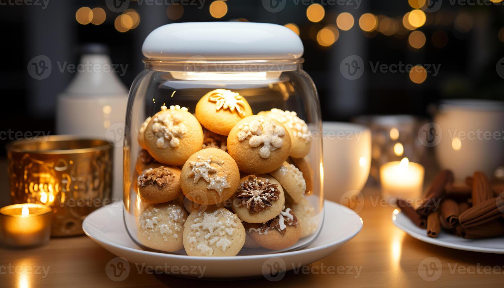 ai generado hecho en casa chocolate galleta en festivo decorado mesa generado por ai foto