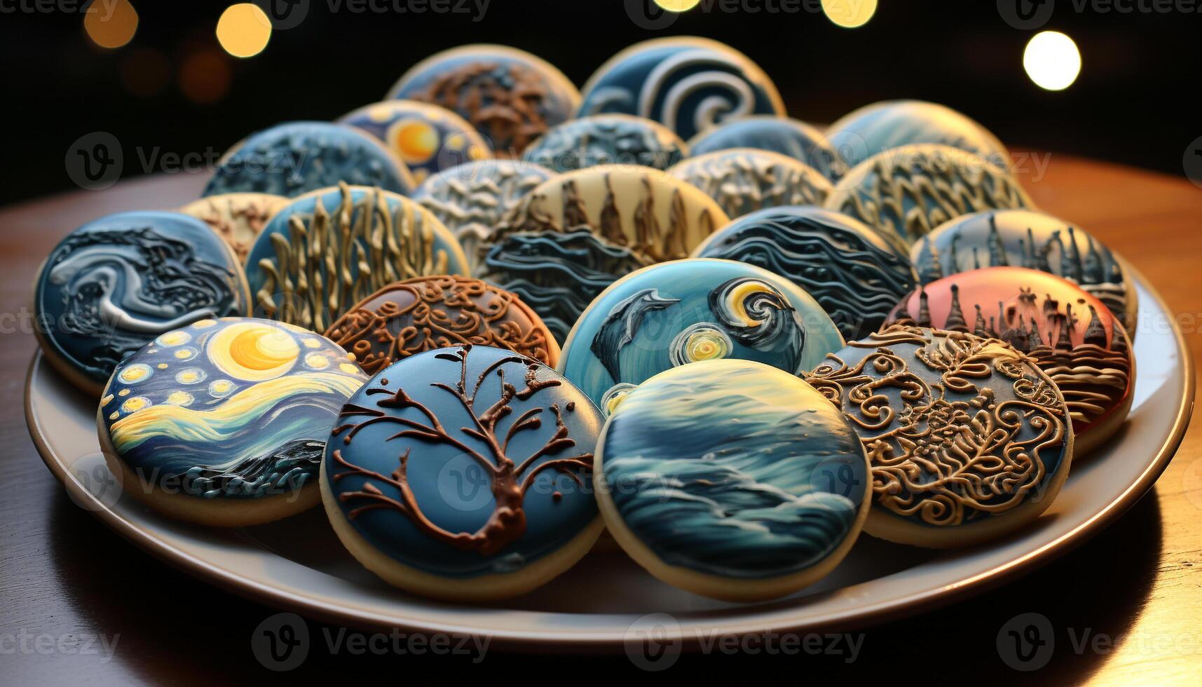 AI generated Homemade chocolate cookies on a decorative plate generated by AI photo