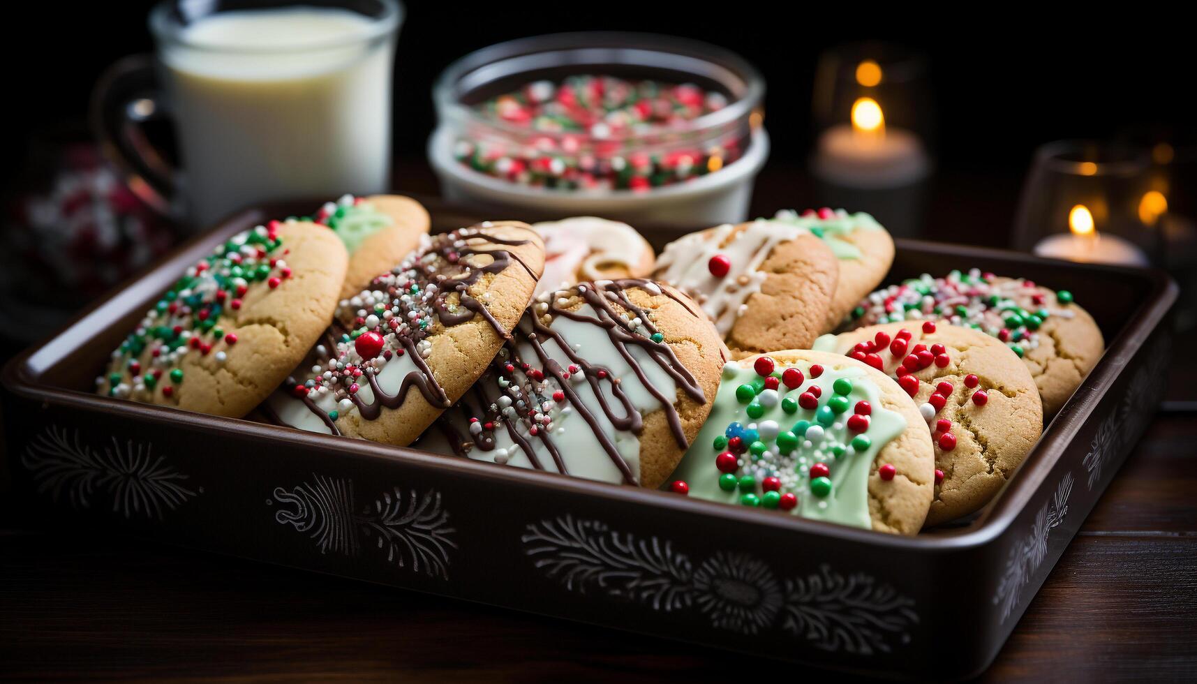 AI generated Homemade chocolate chip cookie on rustic wooden table generated by AI photo