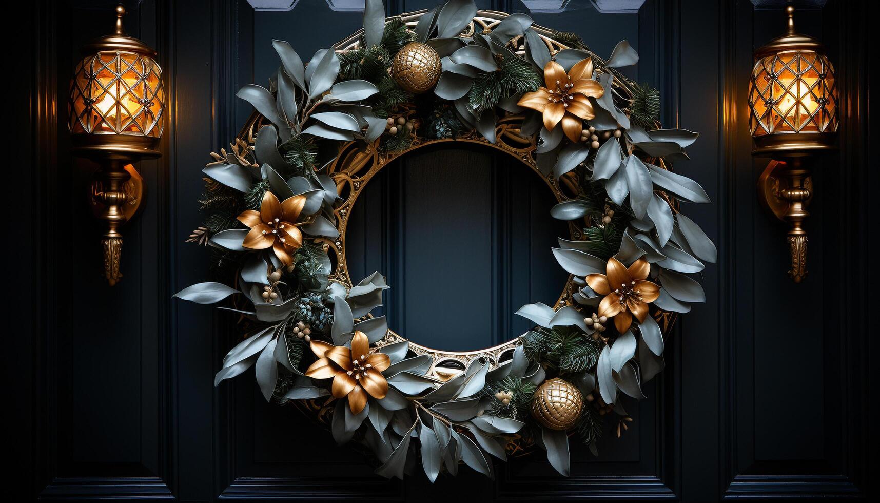 AI generated Elegant lantern hanging in a rustic winter celebration generated by AI photo