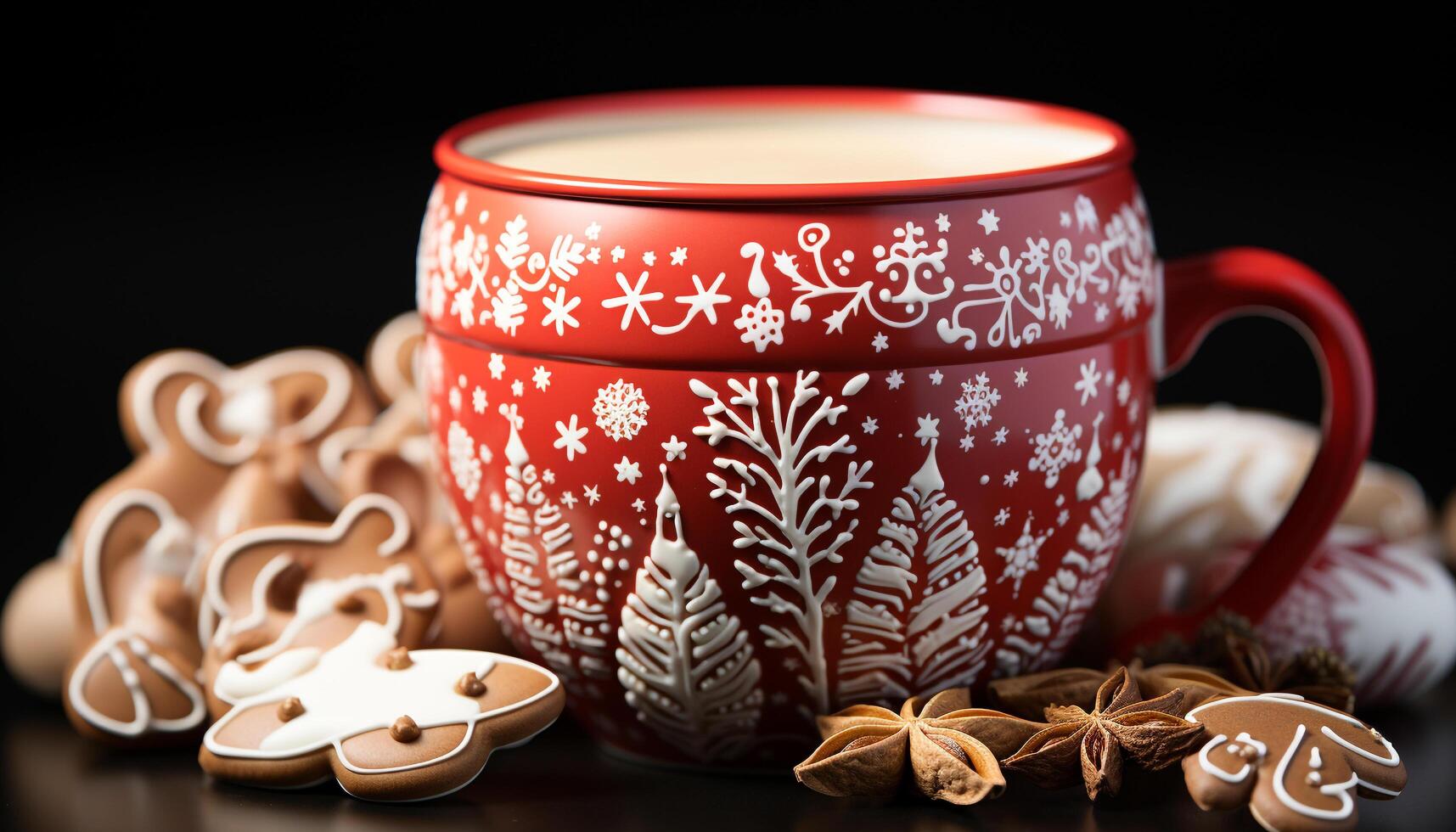 AI generated Wooden table with homemade cookies and hot tea generated by AI photo