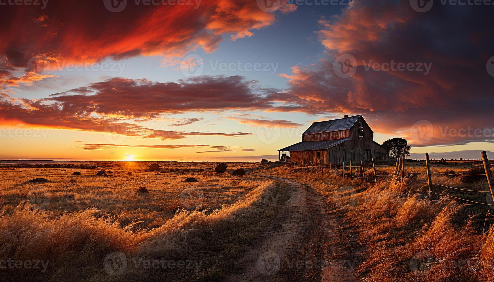 ai generado puesta de sol terminado un rural paisaje, naturaleza belleza generado por ai foto