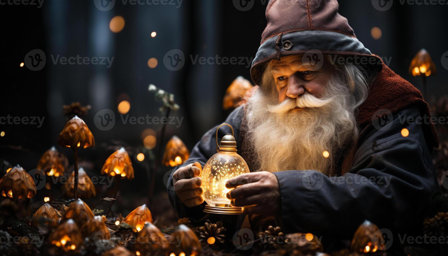 AI generated A smiling man holds a candle in darkness generated by AI photo
