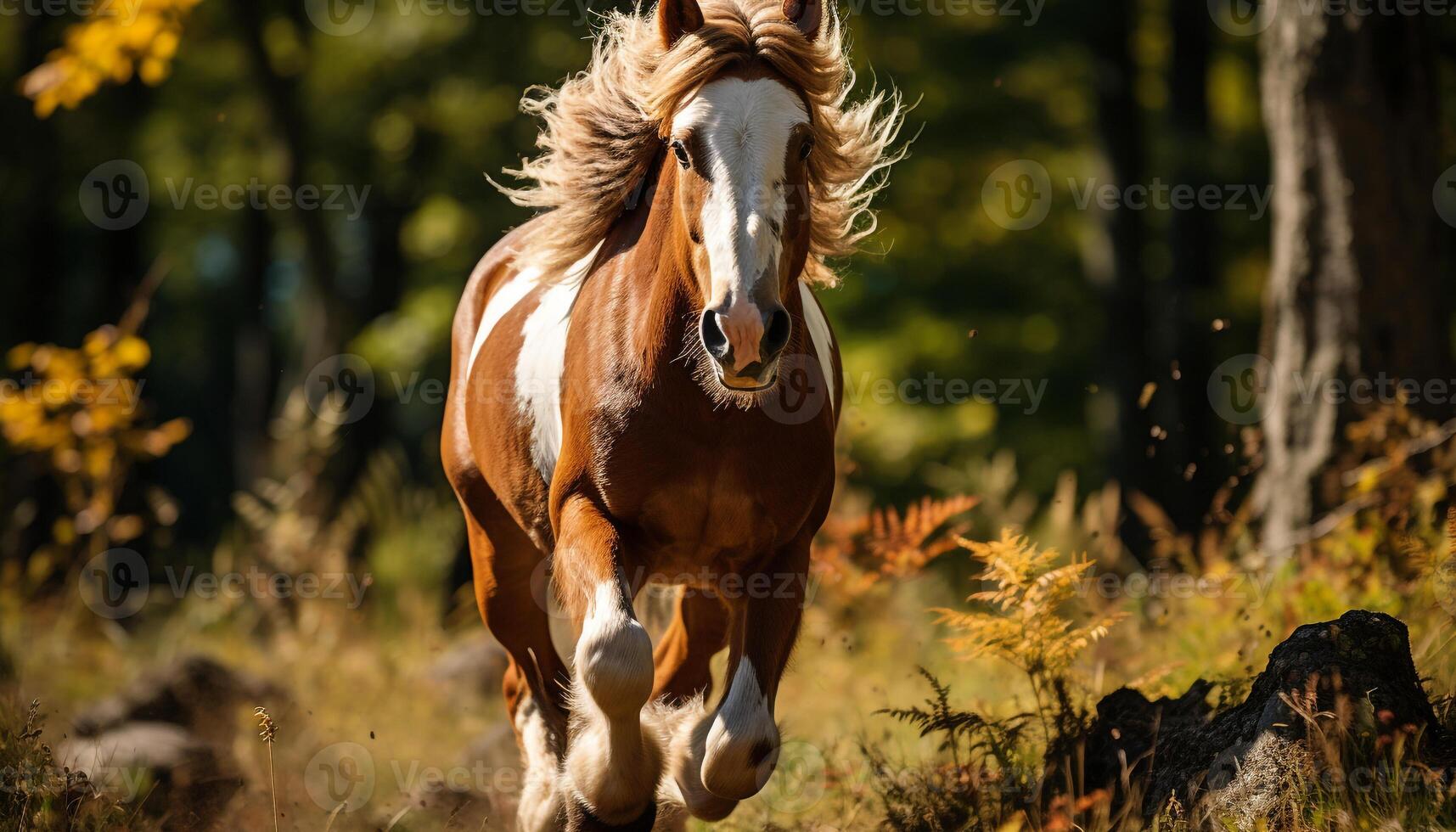 AI generated Running stallion in the meadow, freedom in nature generated by AI photo
