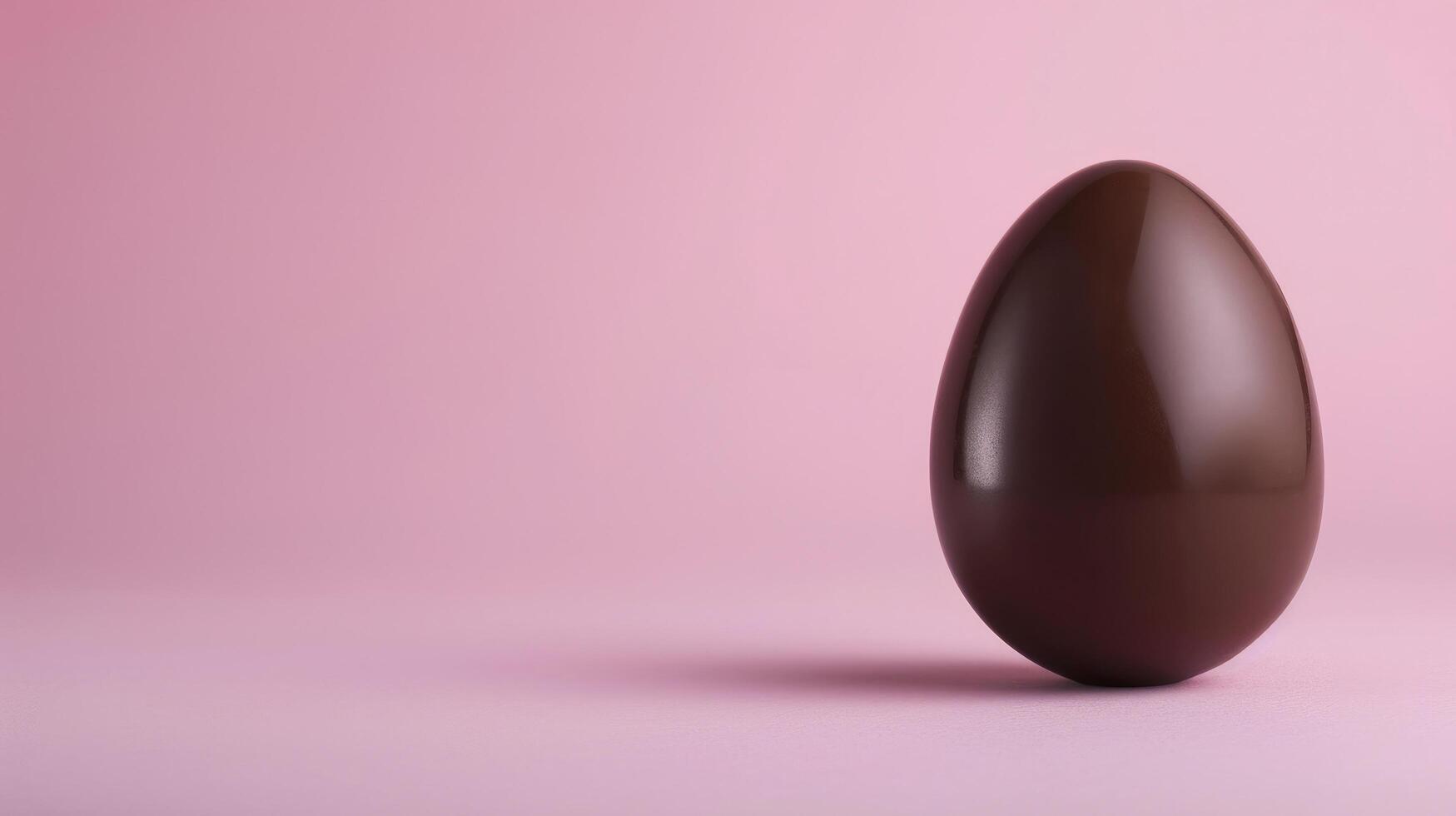 AI generated one chocolate egg on pastel pink background photo