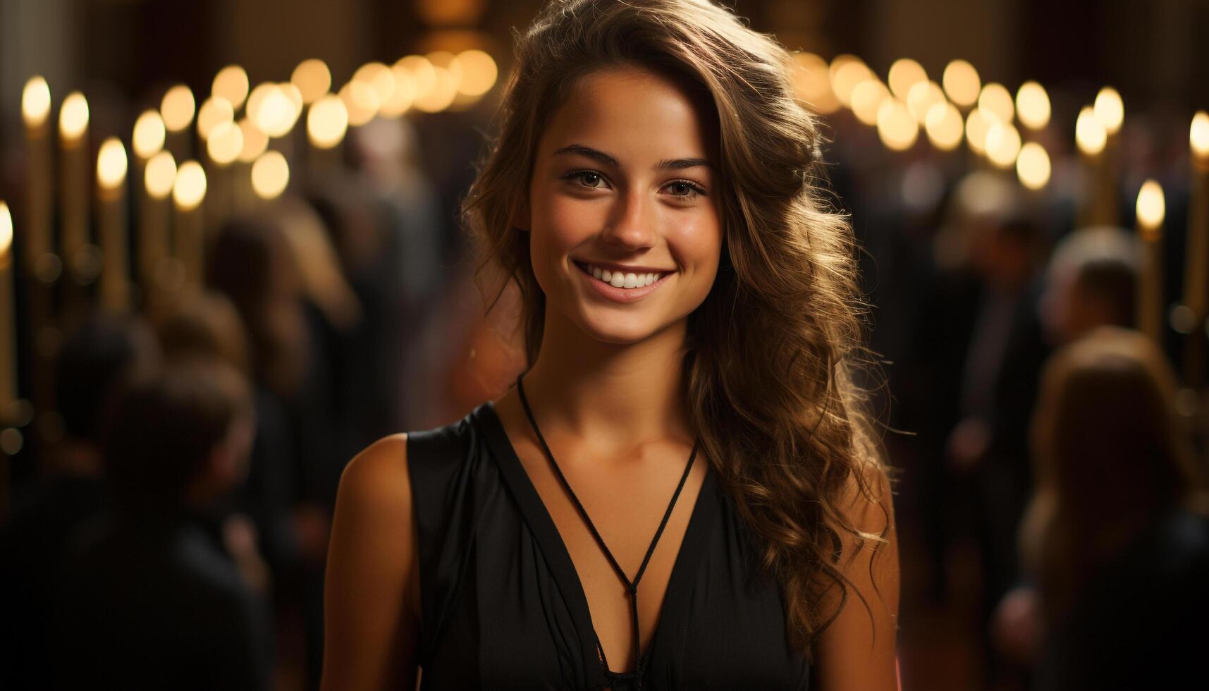 AI generated Smiling young woman enjoying nightlife, confident and carefree generated by AI photo