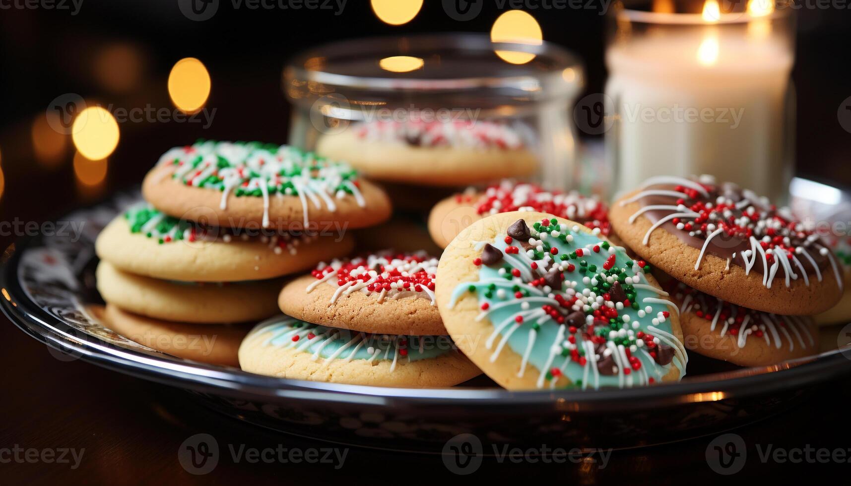 ai generado gastrónomo hecho en casa chocolate chip Galleta en de madera mesa generado por ai foto