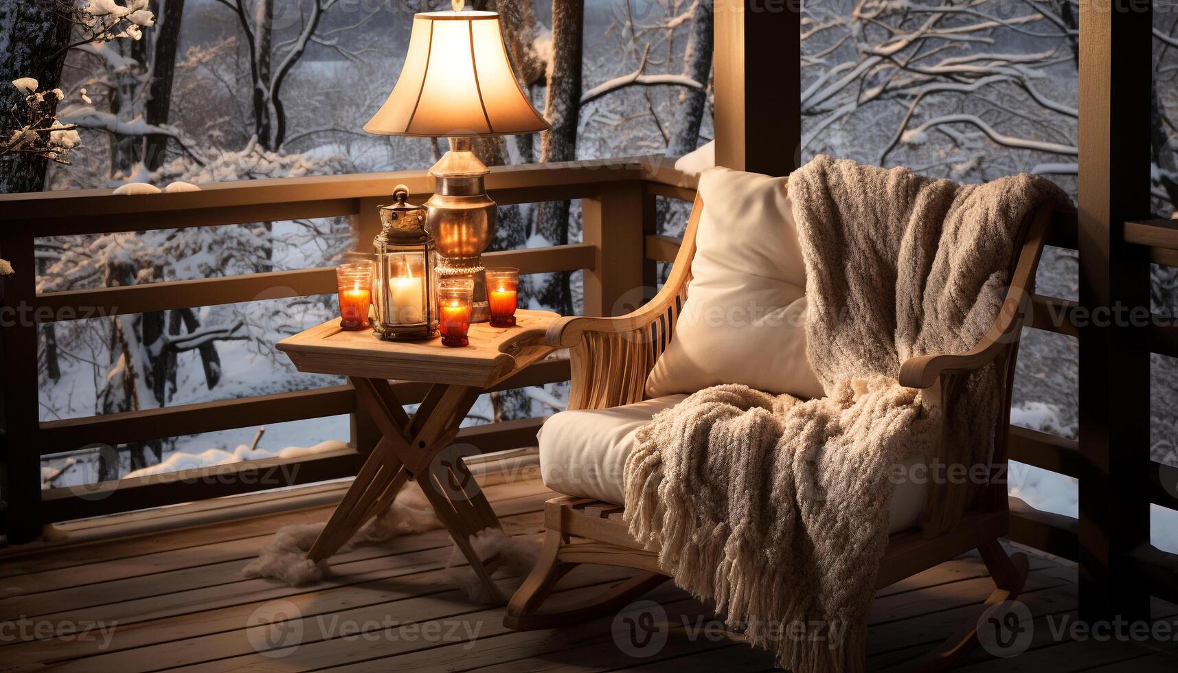 AI generated Cozy winter home, illuminated by rustic candlelight generated by AI photo