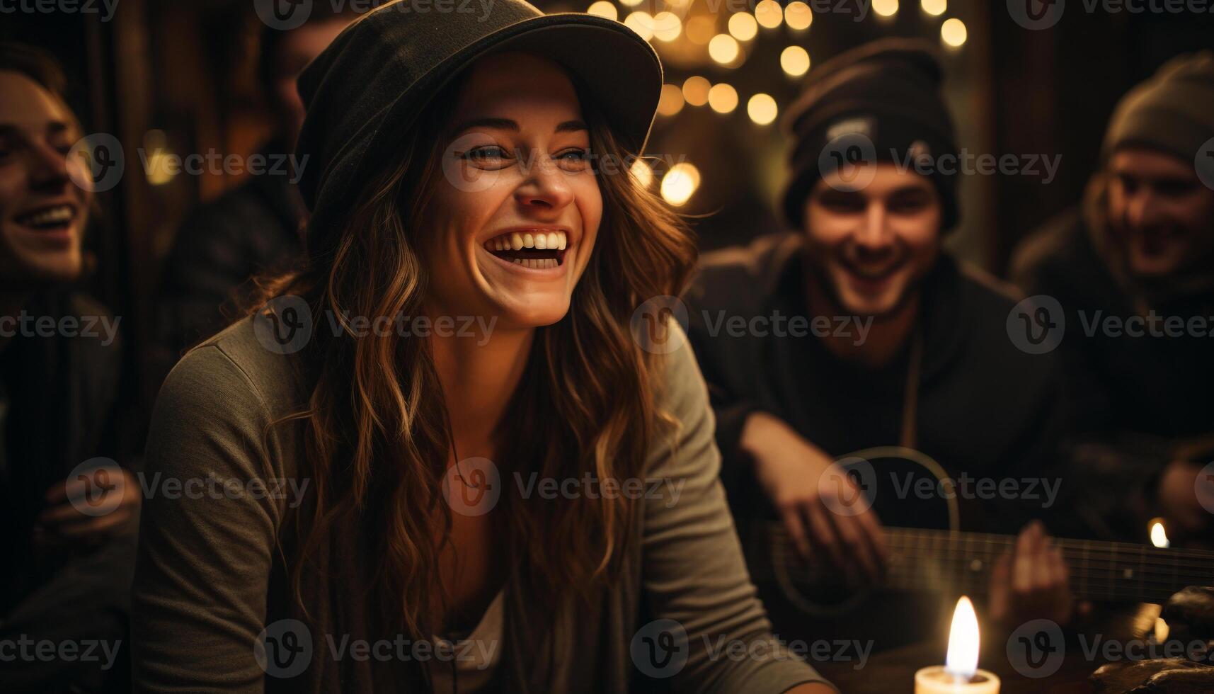 AI generated Smiling young adults enjoy cheerful nightlife together generated by AI photo