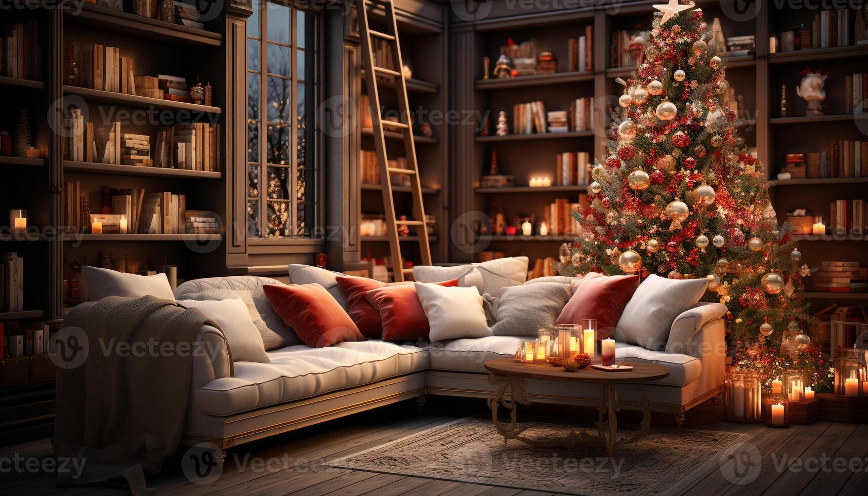 AI generated Comfortable sofa in a modern, illuminated living room generated by AI photo