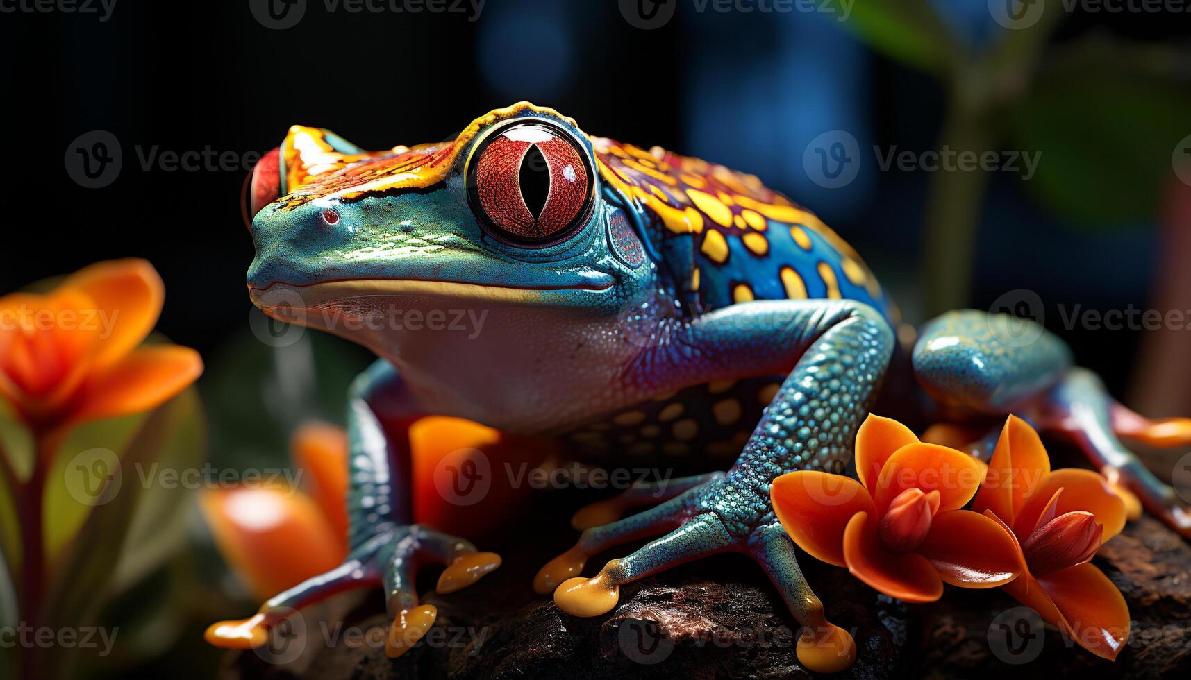 AI generated Red eyed tree frog sitting on a leaf generated by AI photo