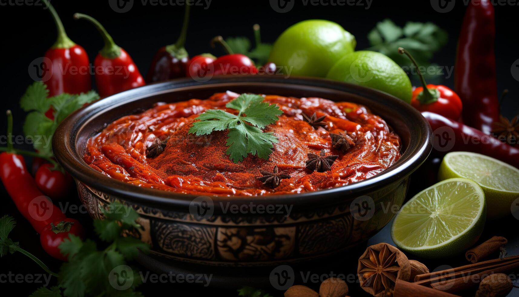 ai generado frescura y especia en un gastrónomo vegetal comida generado por ai foto