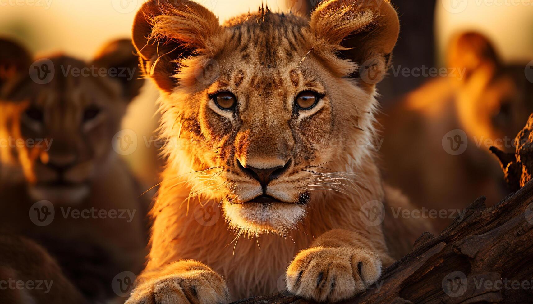 AI generated Majestic lioness staring, beauty in nature generated by AI photo