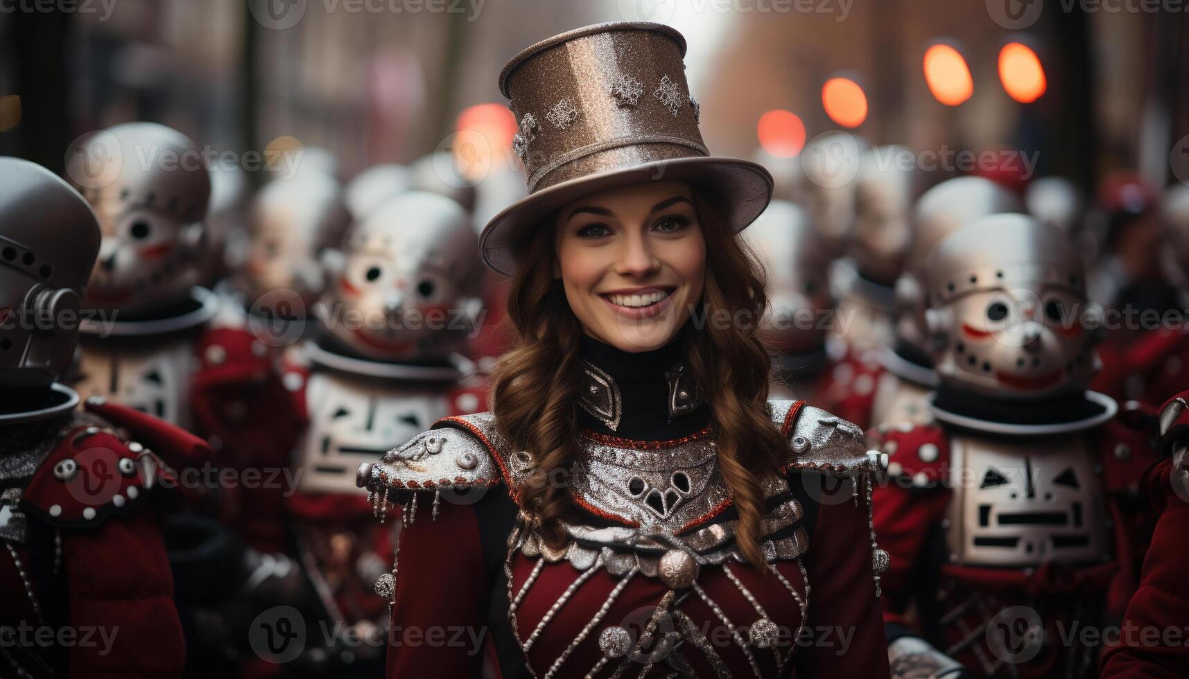 ai generado sonriente mujer en tradicional ropa celebrar invierno generado por ai foto