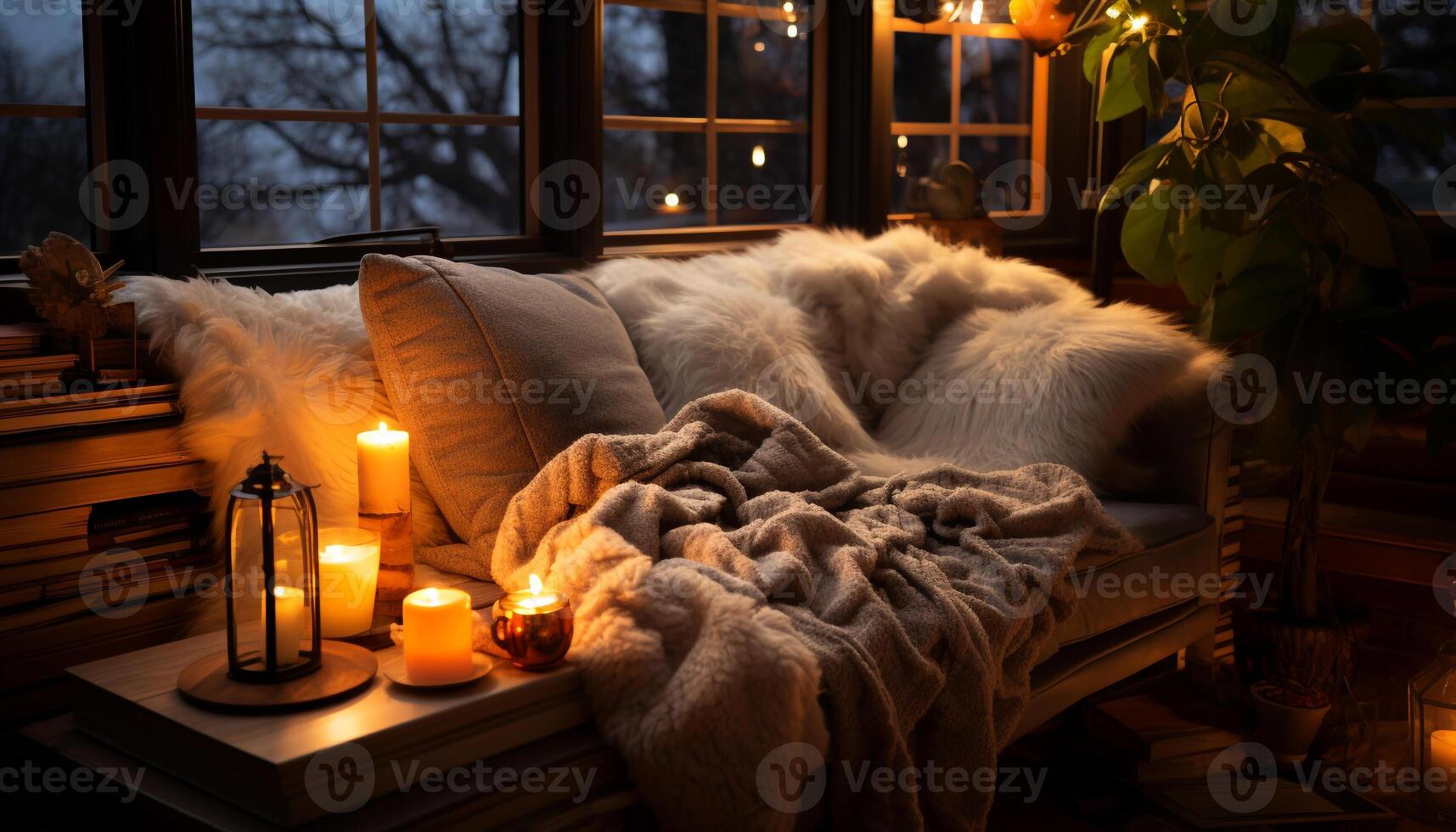AI generated Cozy winter night  flame, candle, warmth, relaxation generated by AI photo