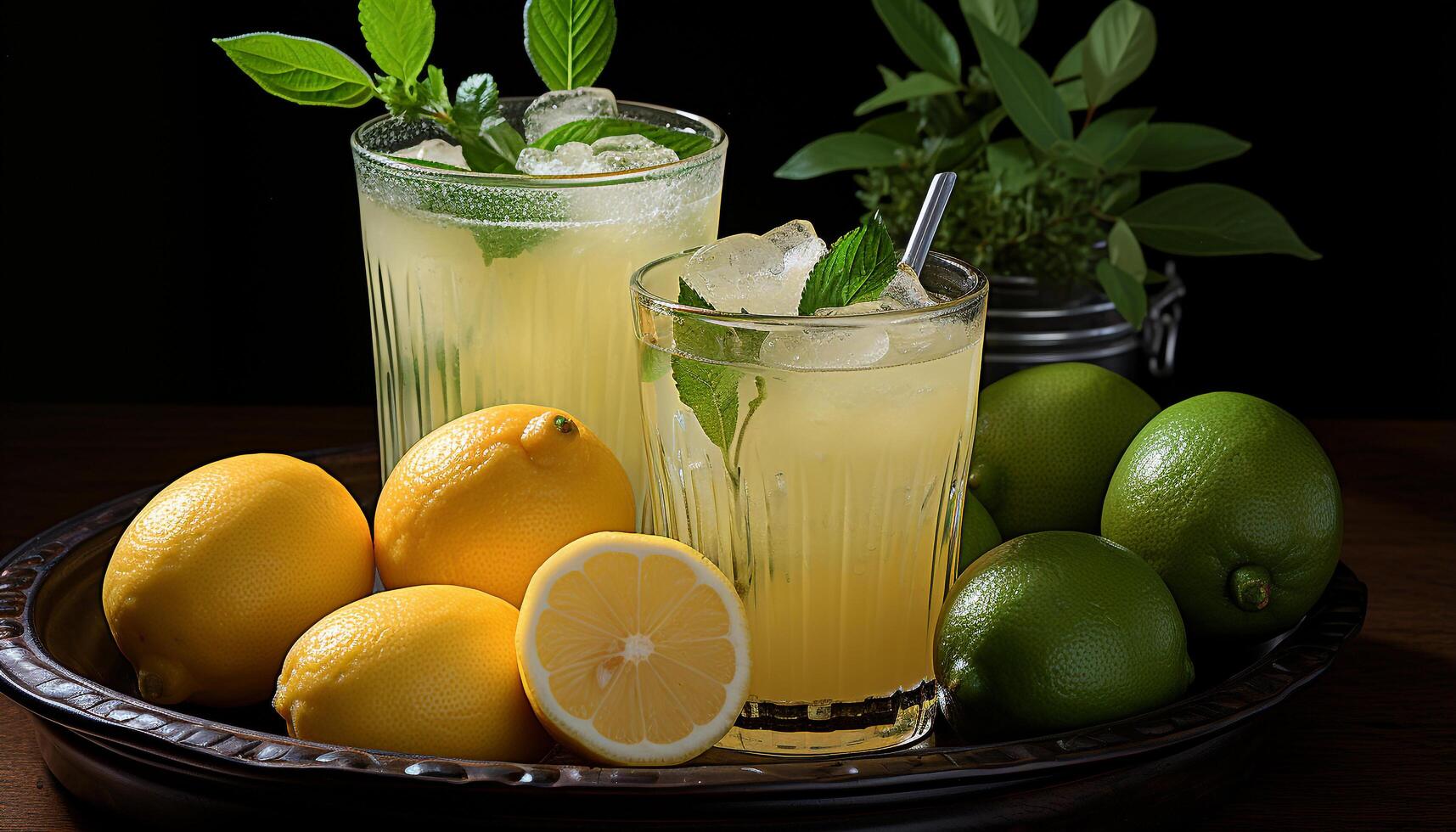 AI generated Refreshing citrus cocktail with lemon, lime, and mint generated by AI photo