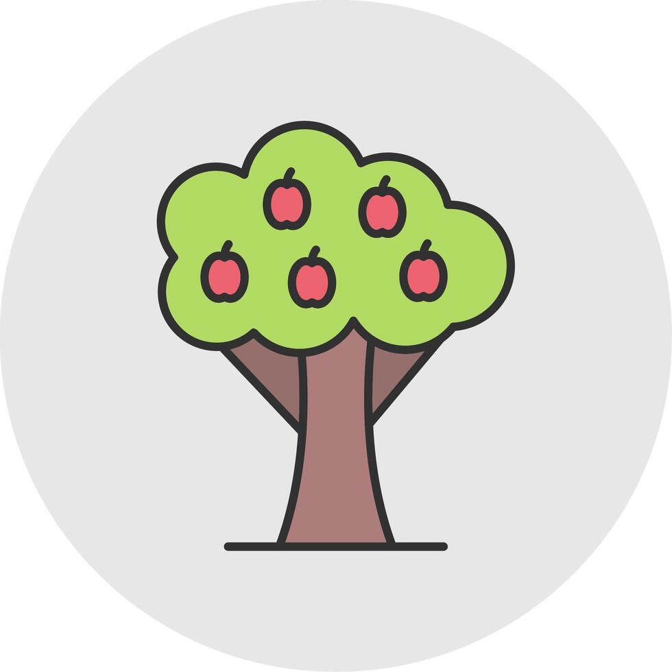 Fruta árbol línea lleno ligero circulo icono vector