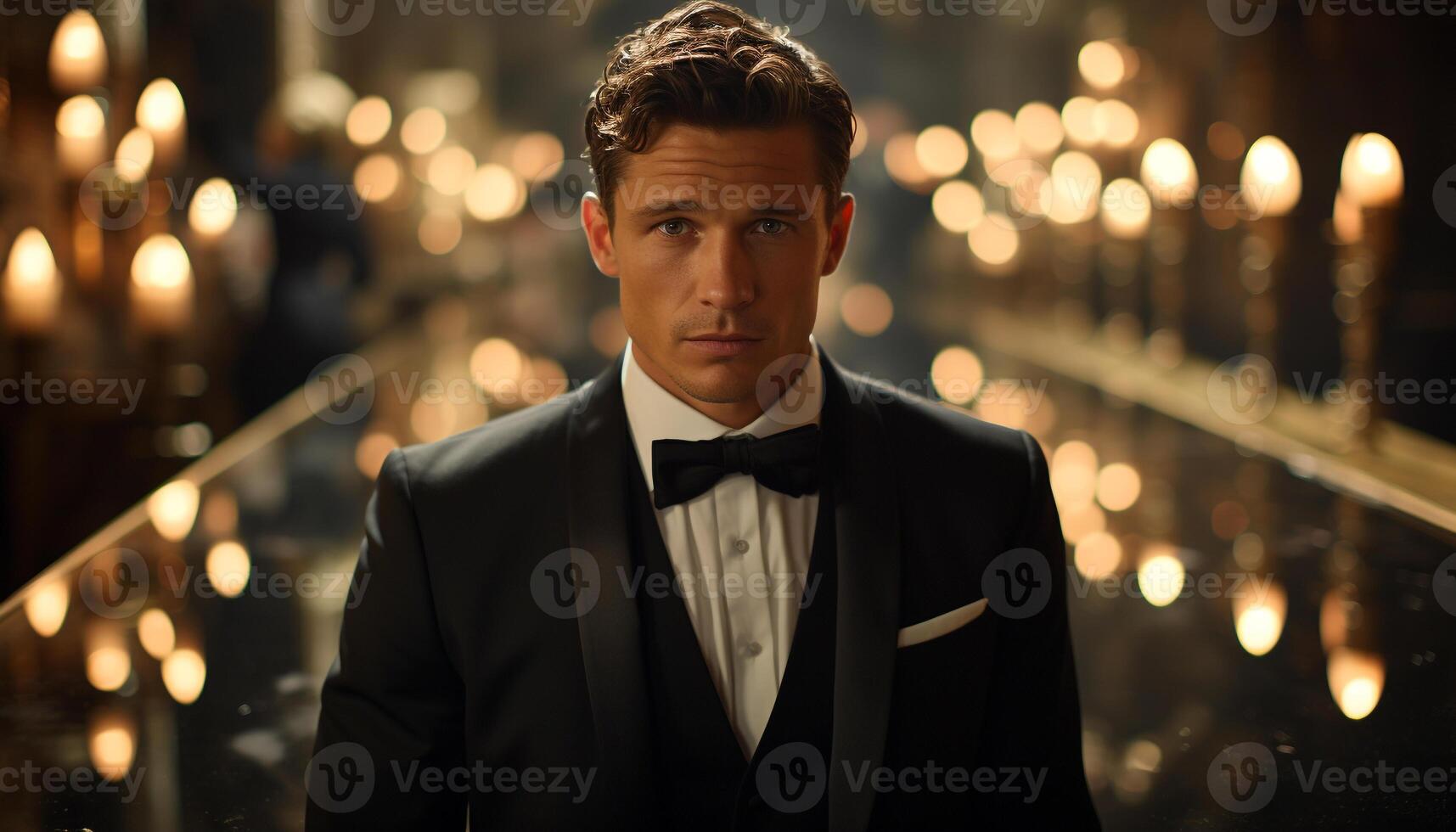 AI generated Confident businessman in suit, looking at camera generated by AI photo
