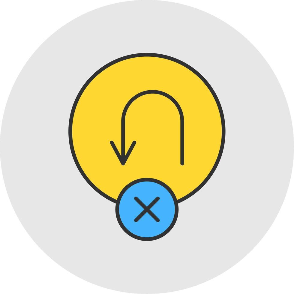 No U Turn Line Filled Light Circle Icon vector