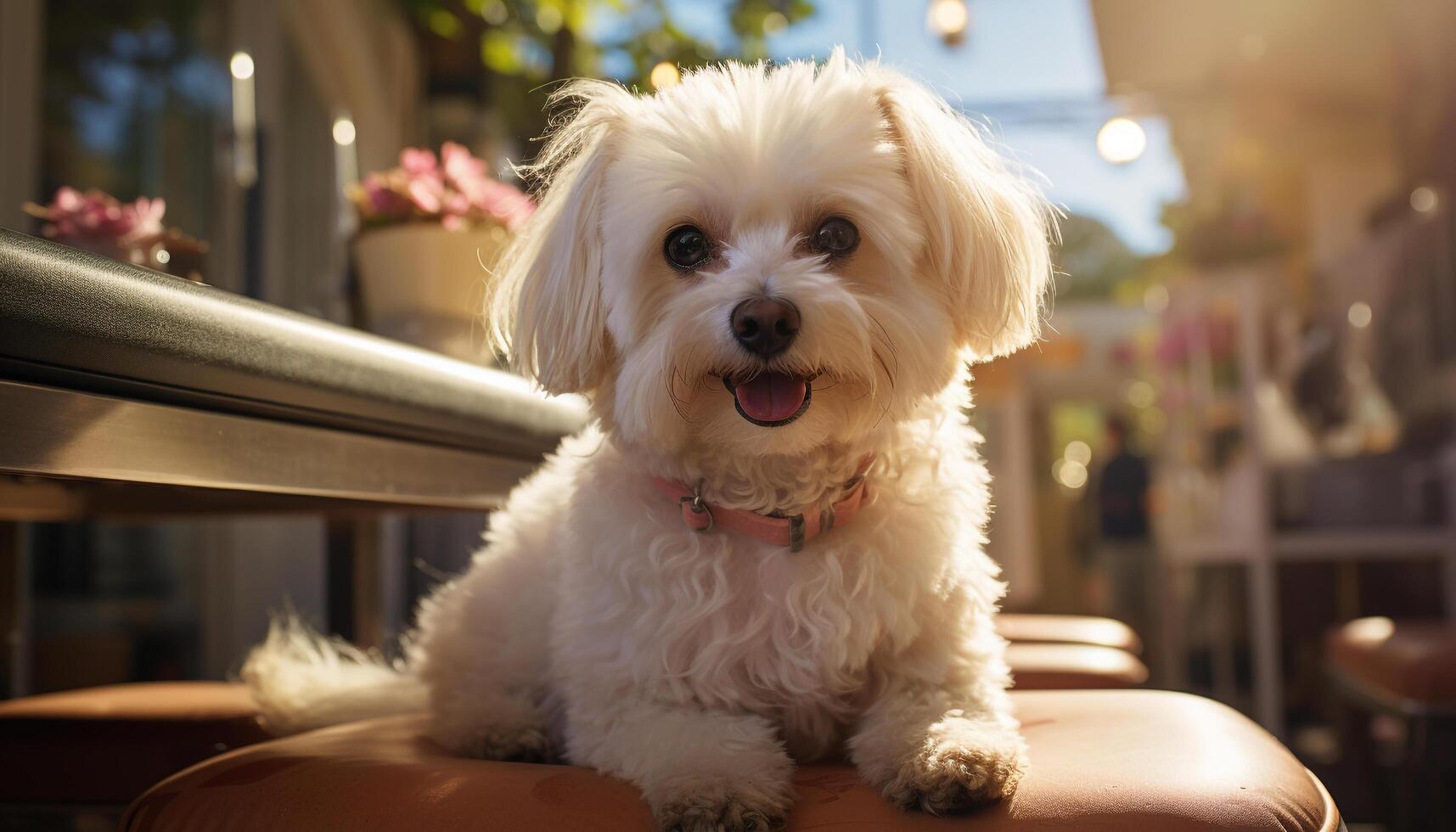 AI generated Cute puppy sitting, looking at camera, outdoors generated by AI photo