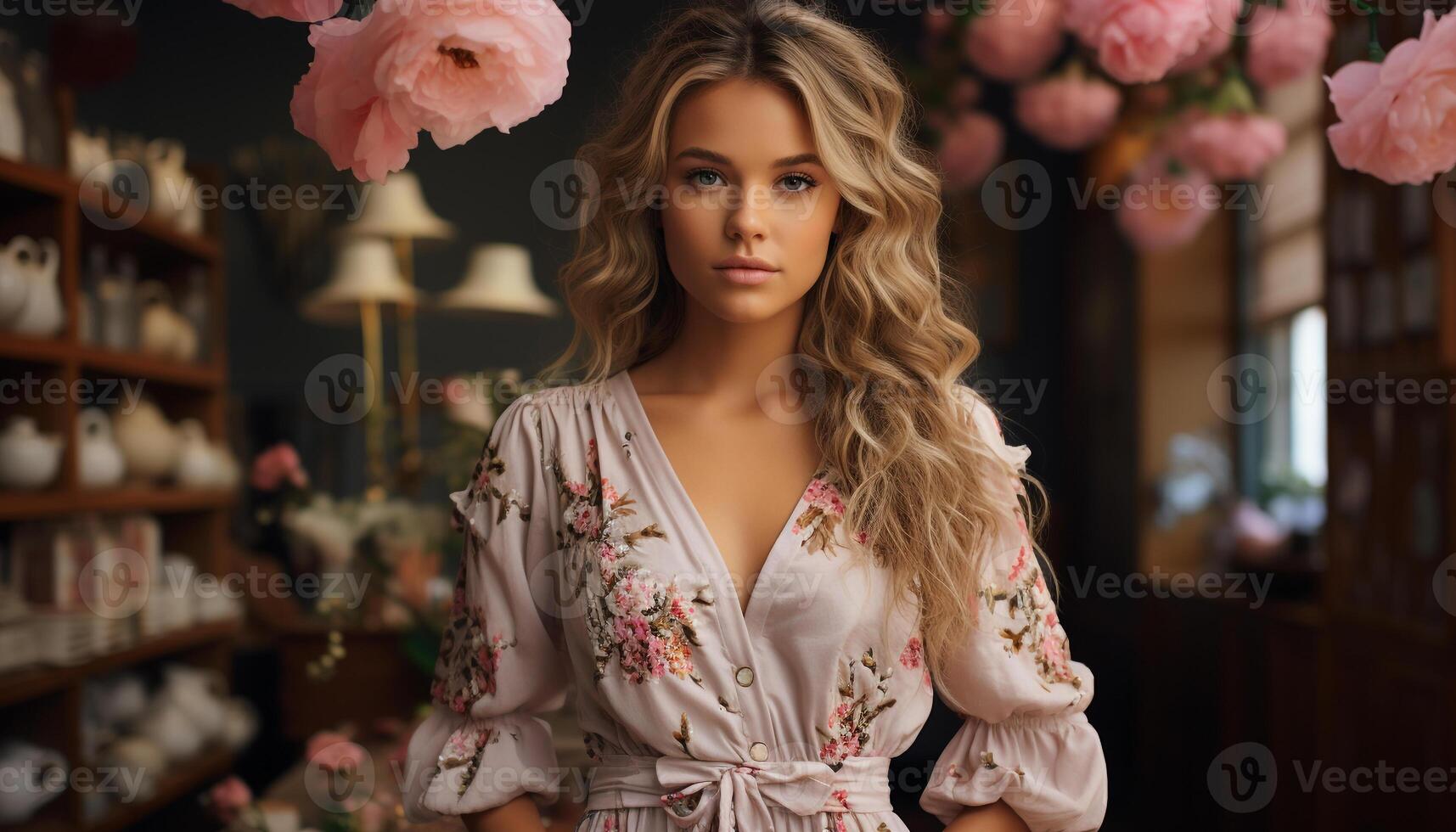 AI generated Beautiful woman with long blond hair, looking at camera generated by AI photo